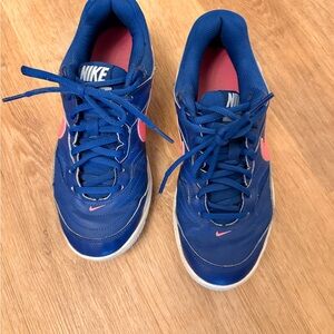 Nike Blue Sneakers with Pink Swoosh Accents